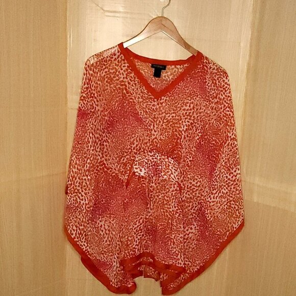 Lane Bryant Pink Red Semi Sheer Poncho Style Top 18-20 - Picture 1 of 6